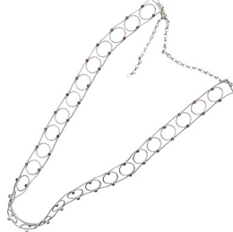 Silver belt-necklace with circles and purple strass