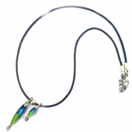 Leather strap necklace with enamel fishes