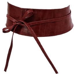 Burgundy croco print belt with double turnaround