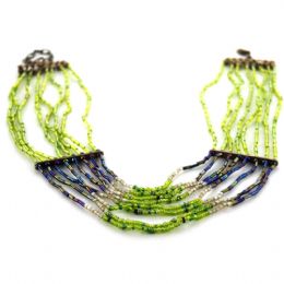 Multi row choker with plain colour and opalescent beads