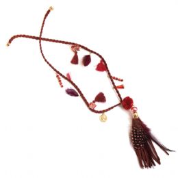 Boho necklaace with tassels and dot feathers