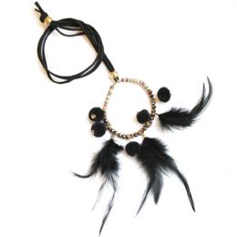 Black long hoop necklace with tassels and feathers