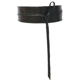 Black plain colour croco print belt with double turnaround