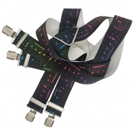 Unisex black suspenders with colorful music Pentagram design